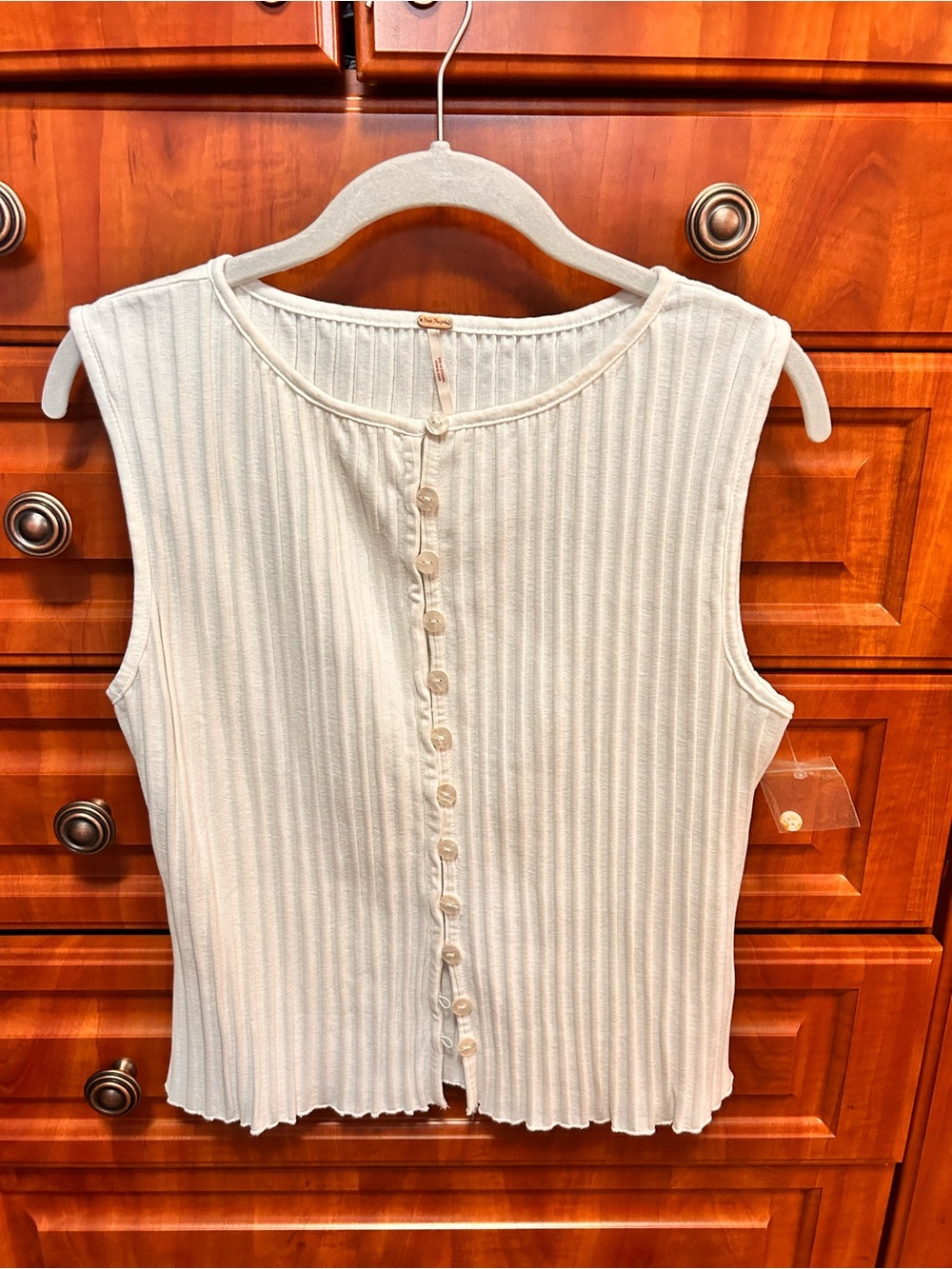 NWOT Free People Cream Ribbed Button-Front Tank
